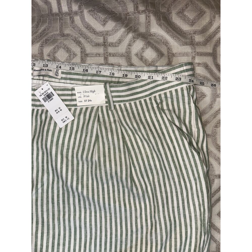 Abercrombie & Fitch Sloane Linen Blend‎ Wide Leg Trousers 34/24S Green Stripe - Picture 5 of 8